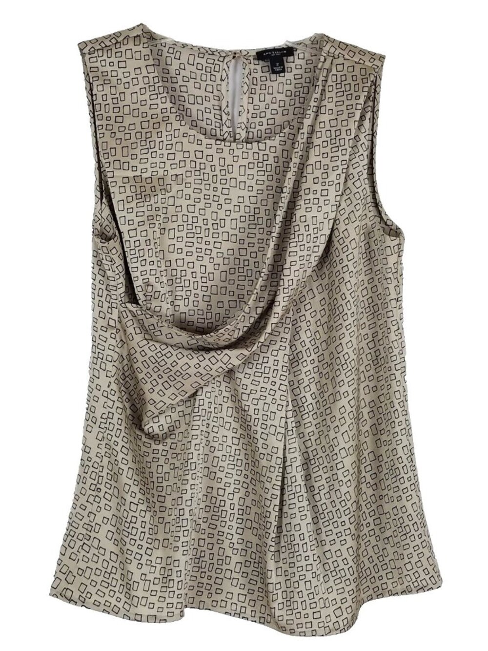 ANN TAYLOR sleeveless sarong tan and black geometry career blouse sz 2